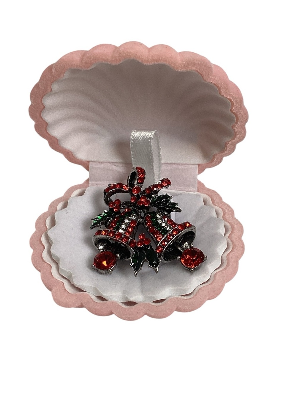 🍄 Festive Red and Green Holiday Bell Brooch